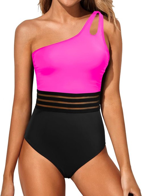 Holipick One Shoulder One-Piece Swimsuit - Tummy Control & Modest Full Coverage Swimwear