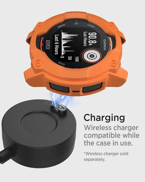 Miimall Rugged Case Compatible for Garmin Instinct 3 Solar 50mm Cover, Anti-Scratch, Anti-Collision, Slim Protective Case Soft TPU Shell Sports Frame for Instinct 3 Solar, Orange