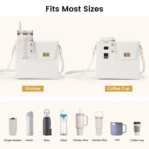 Outdoor Portable Crossbody Water Cup Storage Bag Crossbody Case with Sports Water Bottle Holder for Women Tumbler Purse with Water Bottle Pocket Compatible with Most Water Bottles Carrier Bag, White