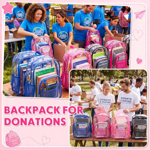 16-Pack Clear PVC Student Backpack - 17 Inch Transparent Bookbag in 4 Colors, Stadium Approved