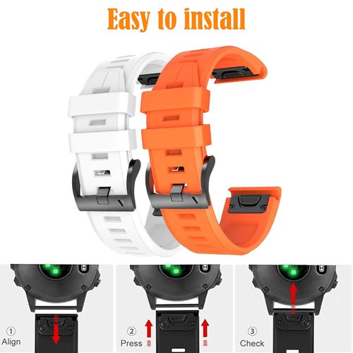 2 Pack Waterproof Band Compatible with Garmin Fenix 5X / 6X / 7X Watch Band, QuickFit 26mm Band for Fenix 7X Pro / 6X Pro / 5X Plus / Tactix Delta (White/Orange)