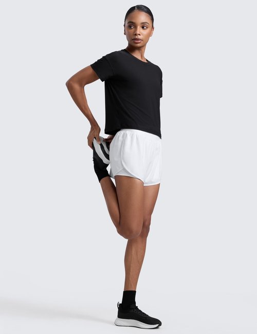 CRZ YOGA Cloudweight High Neck Workout Tops for Women Basic Athletic Lightweight Short Sleeve Shirts Loose Running T-Shirt Black Medium