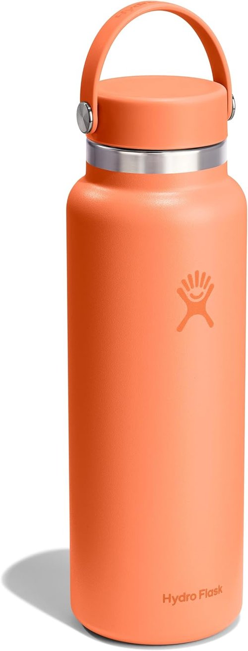 Hydro Flask Water Bottle - Insulated Stainless Steel - Wide Mouth Flex Lid, Non Spill, Leakproof and Refillable in 40 Oz Nectar Orange