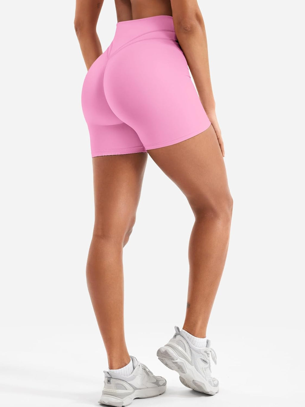 YEOREO Women's High Rise Yoga Shorts - 4.5" No Front Seam Hidden Scrunch Biker Shorts
