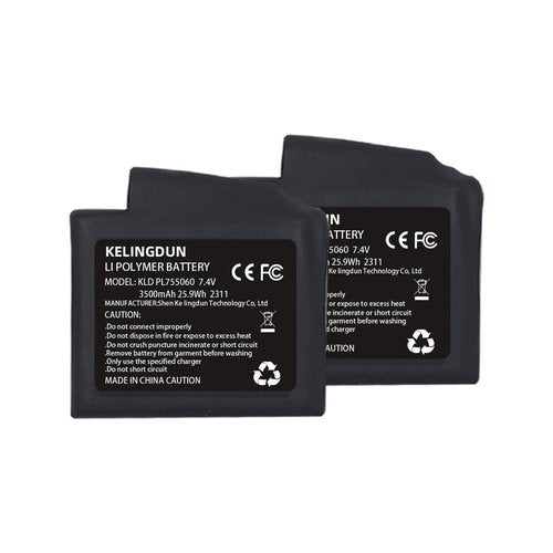 kelingdun 2pcs 7.4V 3500mAh Lithium Polymer Batteries.Rechargeable Li-Polymer Batteries for Heated Gloves, Socks,and Jackets, Ideal for Skiing,Fishing,and Winter Sports. Female DC Jack Compatibility.