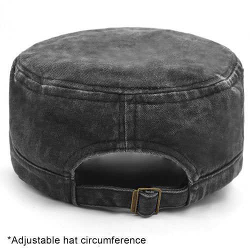 Lynmquober Men's Washed Cotton Army Cap Vintage Military Flat Top Outdoor Baseball Hats Black