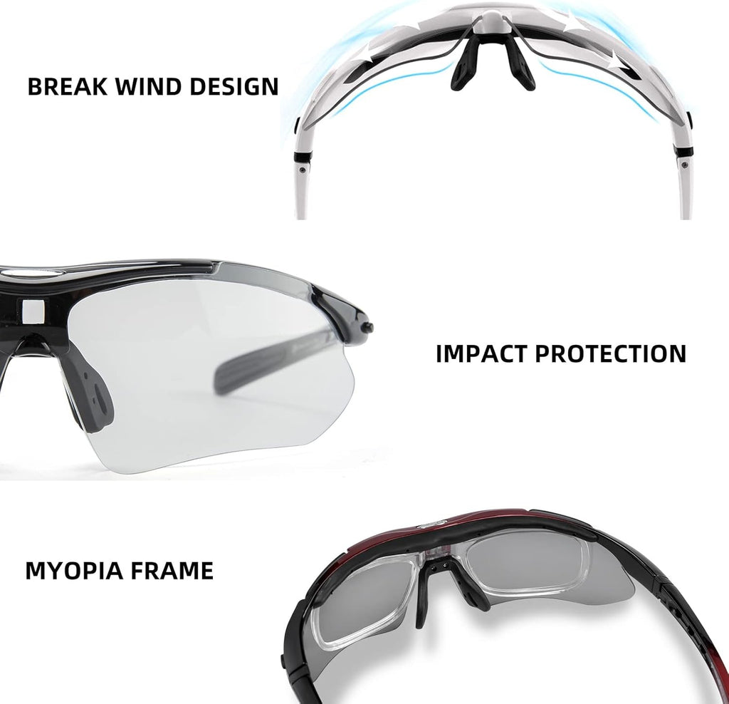 ROCKBROS Photochromic Pickleball Glasses - Cycling Sunglasses with Removable Elastic Band | Unisex Fit