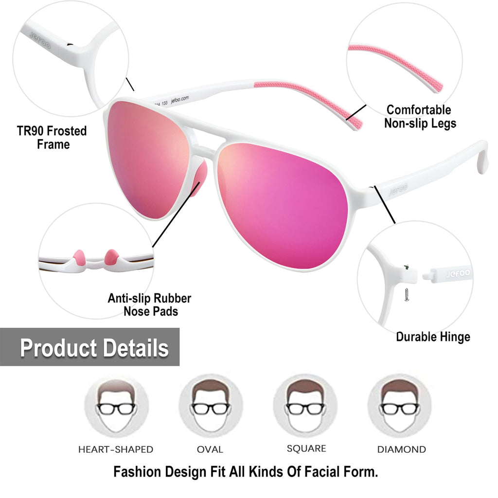 Jefoo Polarized Aviator Sunglasses for Women Men Retro Trendy Sports Sunglasses for Outdoor UV400 Protection