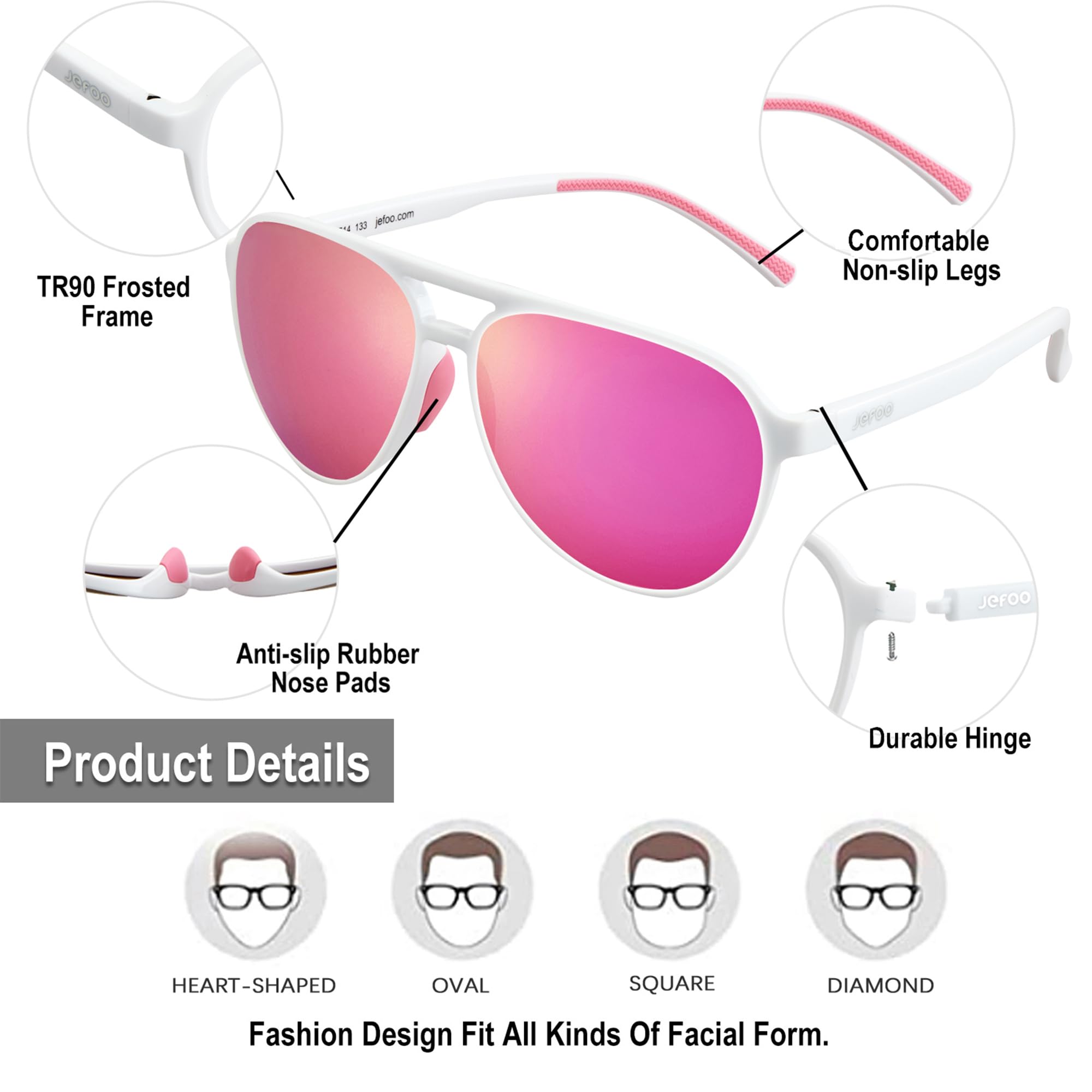 Jefoo Polarized Aviator Sunglasses for Women Men Retro Trendy Sports Sunglasses for Outdoor UV400 Protection