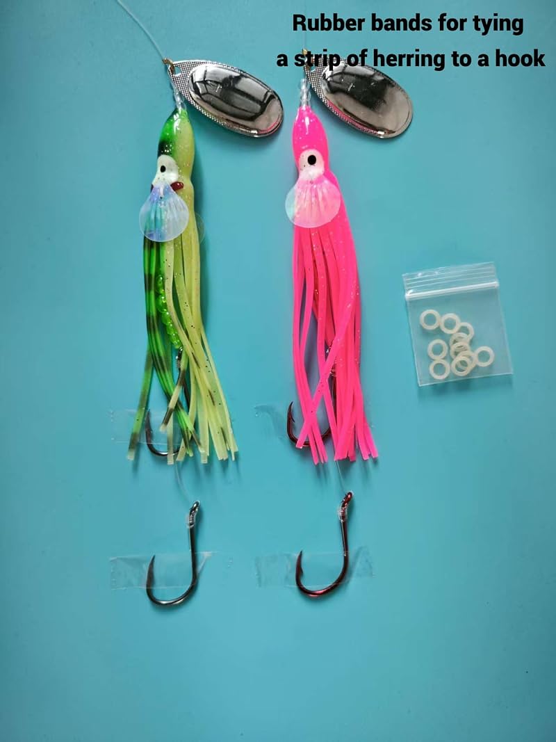 LOCH NESS Tackle Humpy Salmon Lure Kit - UV Gill Double Hooks, 42in Leader, Green/Pink