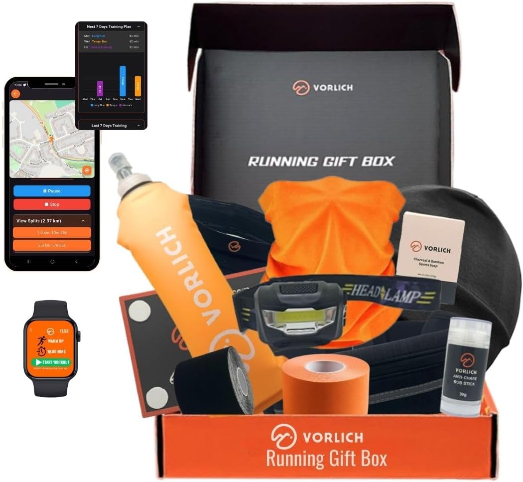 Vorlich Ultimate Running Gift Bundle - 13 Essential Items with Race Bib & Medal Display