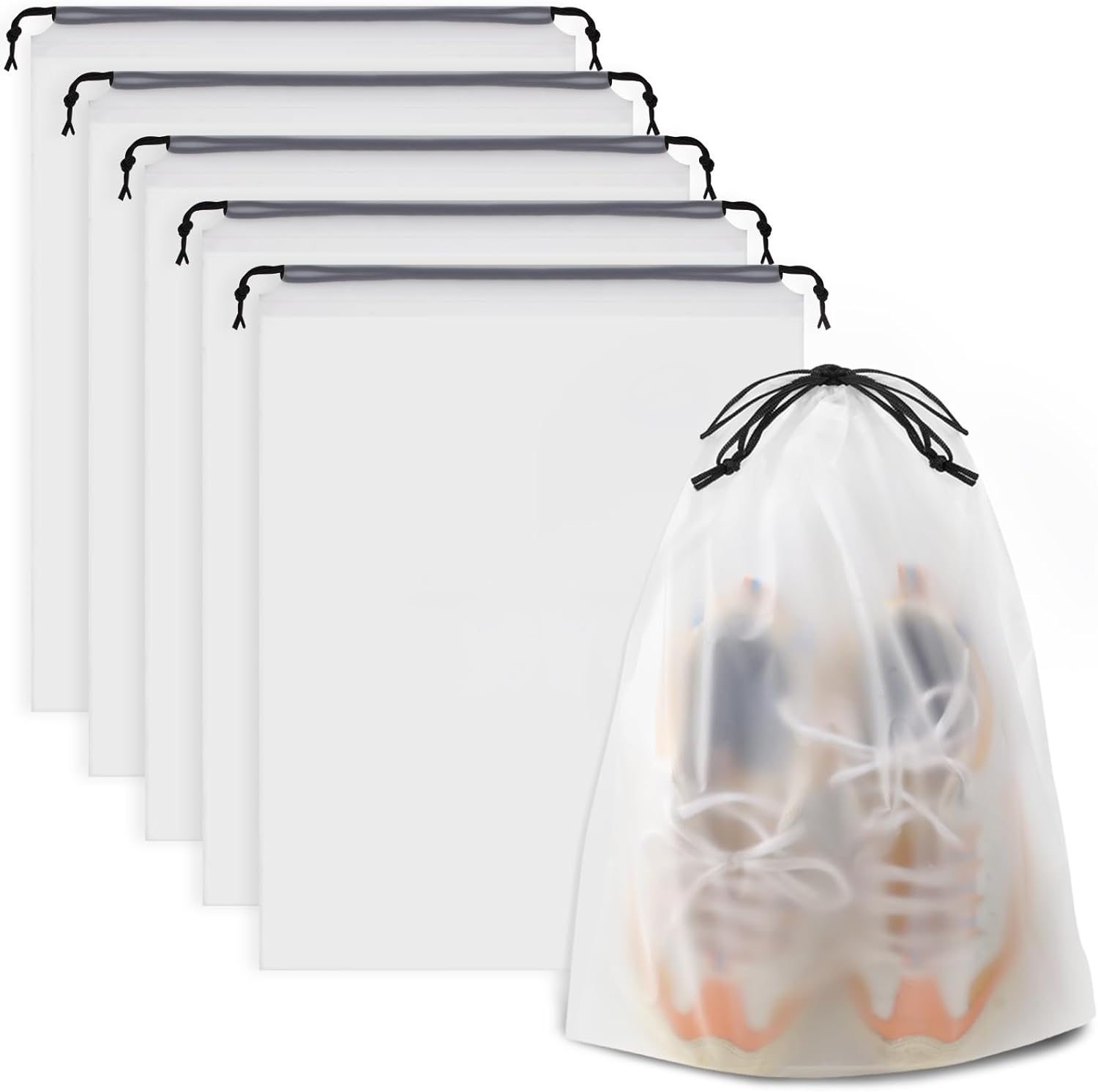 Skiennix Waterproof Travel Drawstring Shoe Bags - Clear Packing & Storage Essentials | 15.7 x 11.8 Inches, 5 Pieces