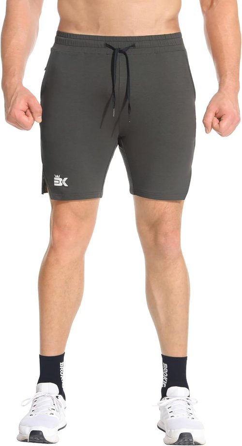 BROKIG Men's Airstretch Gym Shorts - 5 Inch Slim Fit Athletic Workout Shorts with Zipper Pockets