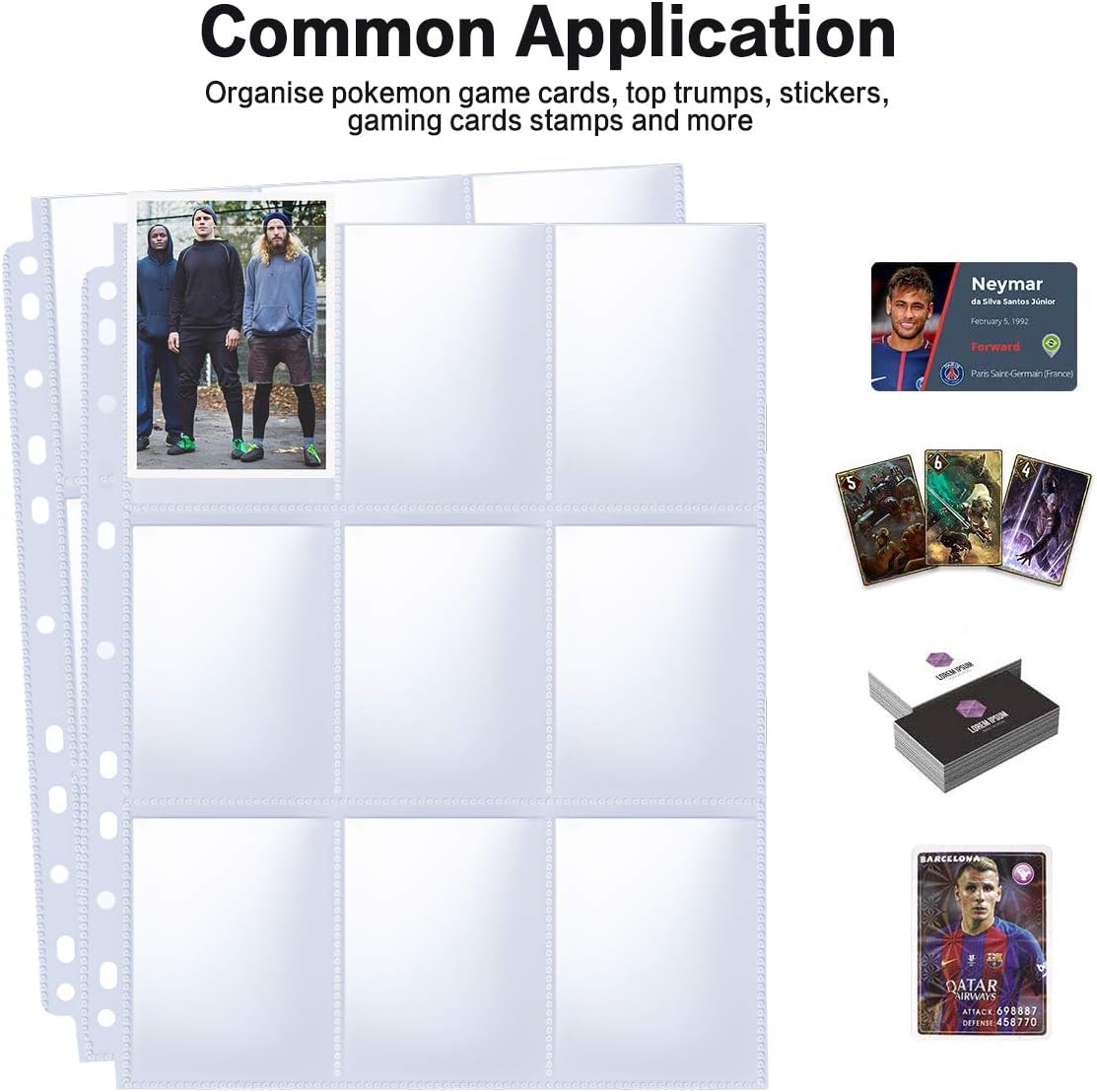 PANDRI 100 Pack Trading Card Sleeve Pages - 9 Pocket Storage for 3 Ring Binders | Durable & Clear
