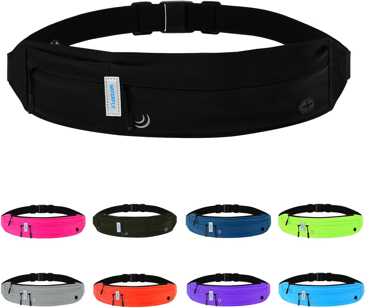 WATERFLY Running Belt - Slim Fanny Pack for Jogging & Fitness | Adjustable Phone Holder in Black