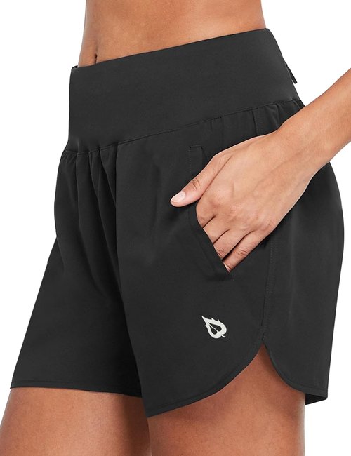 Baleaf Women's 5" Workout Shorts - High Waist Athletic Running Shorts with Quick-Dry Fabric & Zipper Pockets