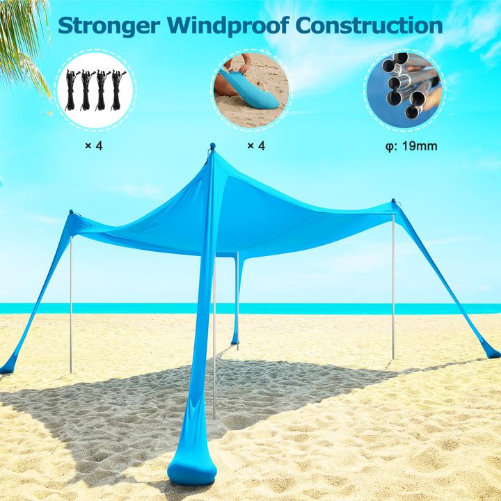 COMMOUDS Sky Blue 12x12 ft Beach Tent Sun Shelter UPF50+ Windproof Canopy