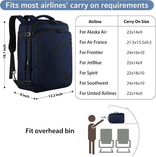 MATEIN Travel Backpack - 27L Water Resistant Carry-On | Convertible Daypack for Hiking - Blue
