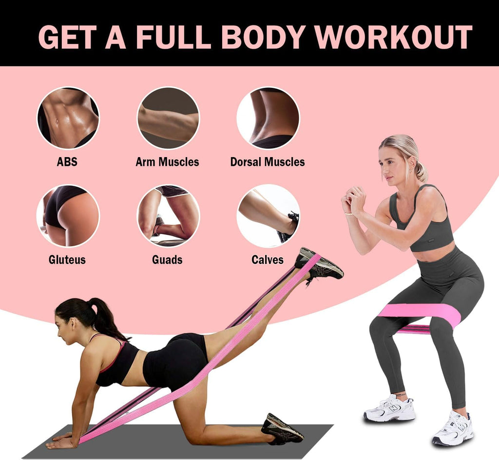 Skiennix Resistance Bands - Non-Slip Fabric Booty Bands with Door Anchor for Home Workouts | Versatile for Yoga & Pilates