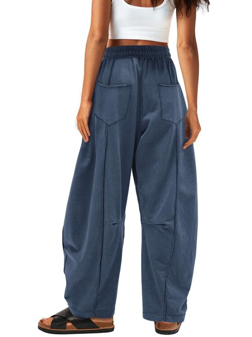 Dokuritu Barrel Pants Women Casual Drawstring Baggy Sweatpants Elastic Waist Wide Leg Lounge Pants with Pockets