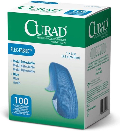 Curad Woven Blue Detectable Bandage, 100-Count (Pack of 6)