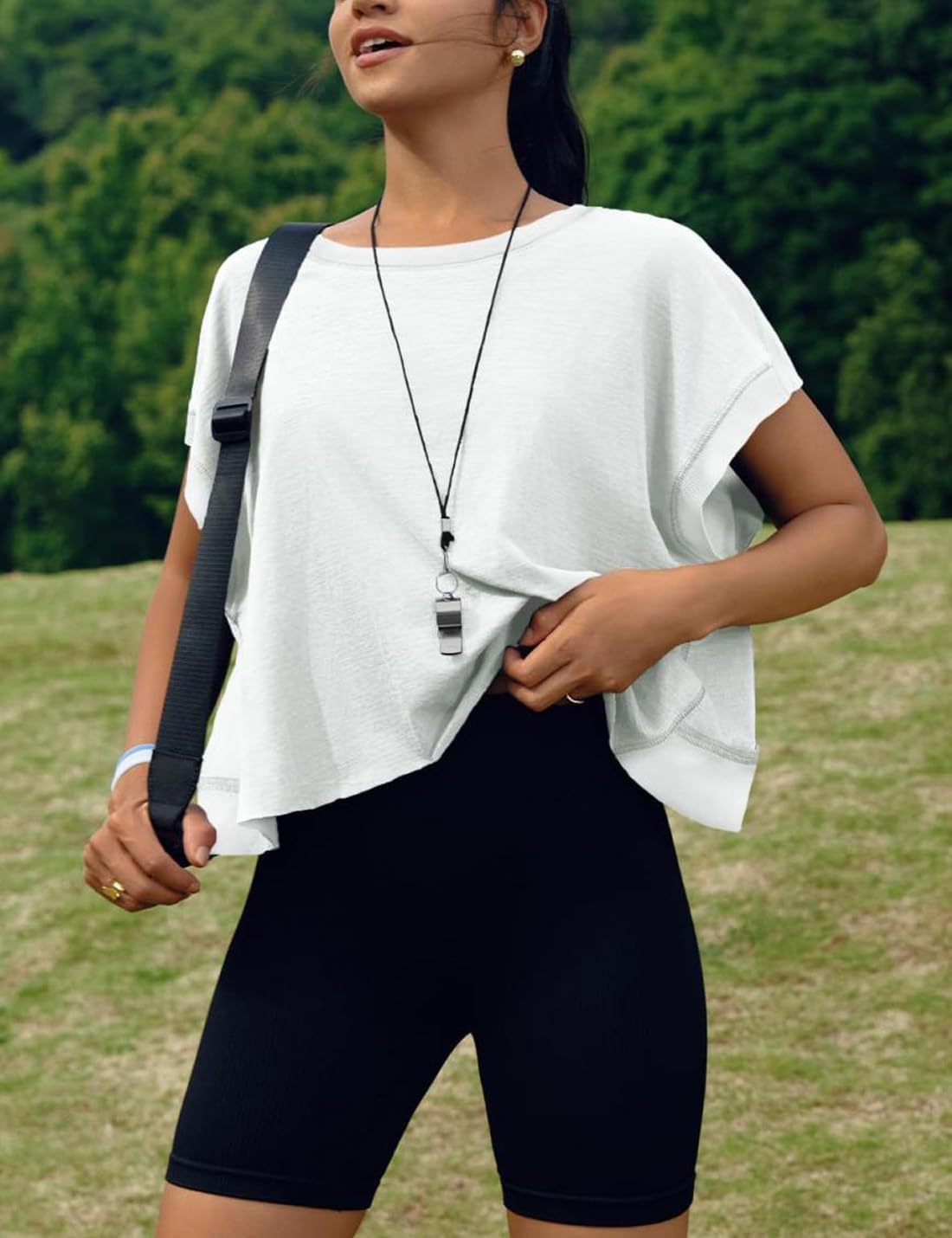 VIEWON Women's Workout Top - Open Back Short Sleeve Gym Yoga Tee | Y2K Crop Design