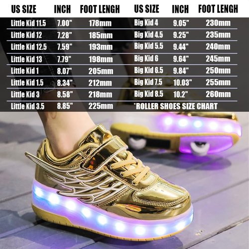 HOVERKICKES LED Roller Skate Shoes for Kids Boys Girls Light Up Roller Sneakers with Detachable Wheels Rechargeable Flashing Wheeled Shoes Gold