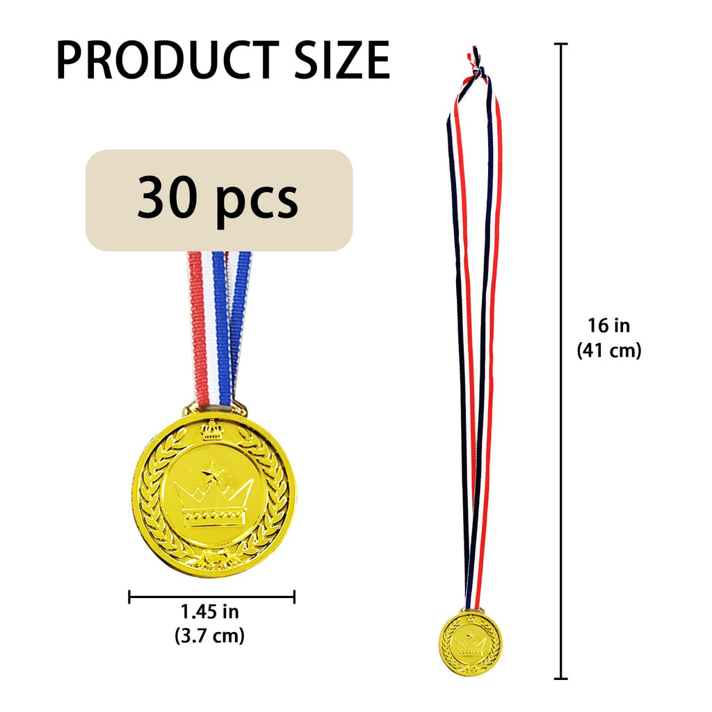 Pemalin 30 Pcs Gold Winner Medals Bulk for Kids, Trophy Team Prize Gifts, Children's Plastic Golden Awards Medals with Neck Ribbon for Sports, Games Competitions, Party Favors and Decorations
