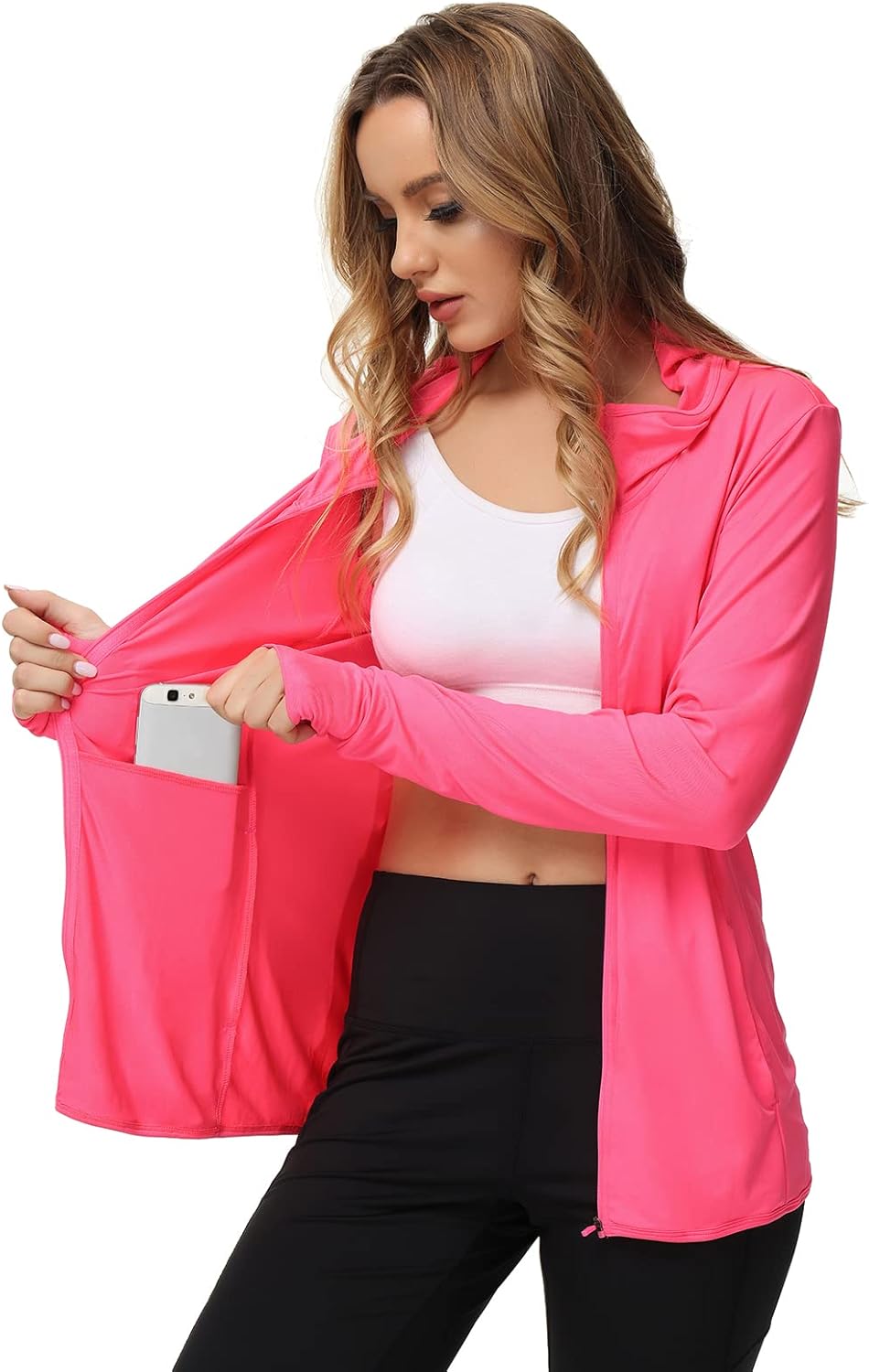 TIHEEN Women's UPF 50+ Sun Protection Hoodie - Lightweight Full Zip Athletic Jacket with Pockets