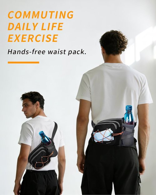 sportsnew Hydration Waist Pack with Water Bottle Holder, 2L Large Fanny Pack for Running Hiking Dog Walking, Water-Resistant Crossbody Waist Bag for Men Women, Black
