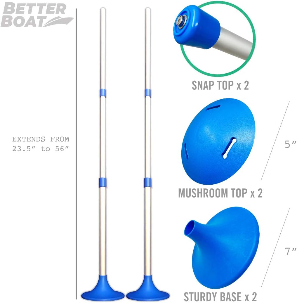 Better Boat Boat Cover Support Poles - Adjustable Twist Lock with Snap & Mushroom Tops, Marine Grade Aluminum