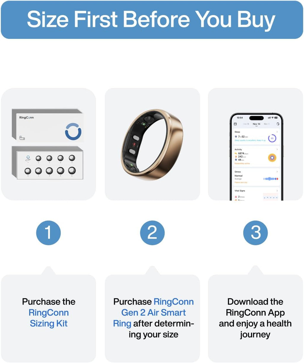 RingConn Gen 2 Air - Ultra-Thin AI Smart Ring with 10-Day Battery Life | Fitness, Sleep, Stress & HR Tracker for All (Size 6, Dune Gold)