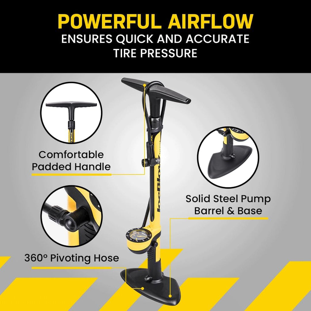 Topeak JoeBlow Sport III High-Pressure Bike Floor Pump - 160 PSI, Durable Steel, Ergonomic Design, Fits All Valves