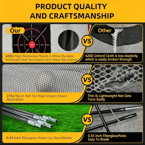 JensHant 10 x 7 ft Golf Practice Net with Chipping Target, Foldable Mat, 8 Tees & 6 Balls – All-in-One Backyard Indoor Outdoor Golf Hitting System