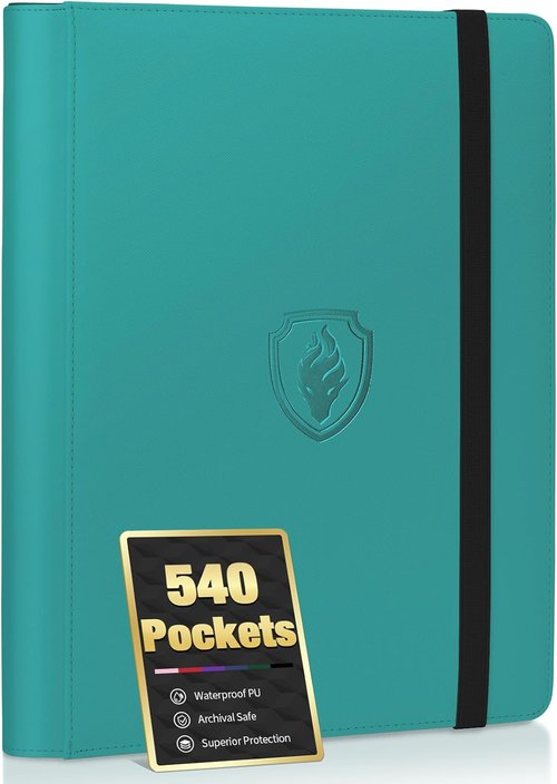 Fabmaker Premium 9 Pocket Card Binder - Sturdy PU Cover for 540 Cards | Sleek Turquoise Trading Card Album