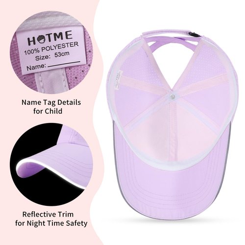 Little Girls Criss Cross Ponytail Hat Toddler Reflective Baseball Cap Kids Quick Dry Summer Sports Hats Age 3-8