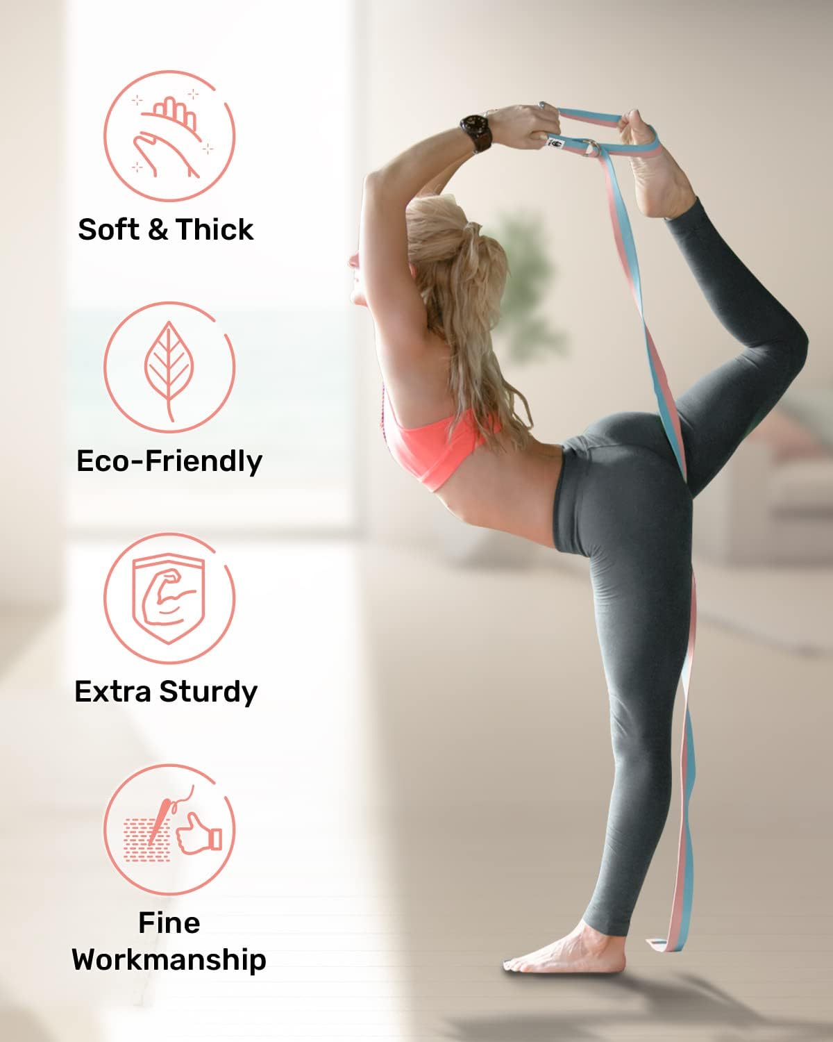 Tumaz Yoga Strap - Durable Stretch Bands with Adjustable D-Ring Buckle | 15+ Colors, 6/8/10 Feet Options for Daily Stretching and Physical Therapy