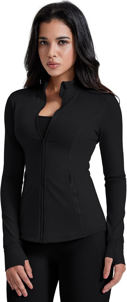 AVGO Women's Running Jacket - Lightweight Slim Fit Zip-Up Athletic Top with Pockets & Thumb Holes