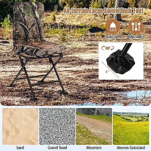 Goplus Camouflage Hunting Chair with 360° Swivel & All-Terrain Duck Feet, Foldable & Comfortable Seat, 330LBS Capacity