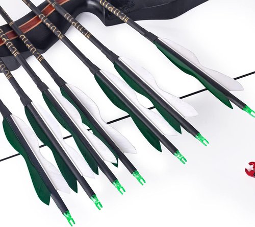 Carbon Hunting Arrows - 31" Archery Target Practice with 5" Turkey Feathers | Spine 500, Pack of 12