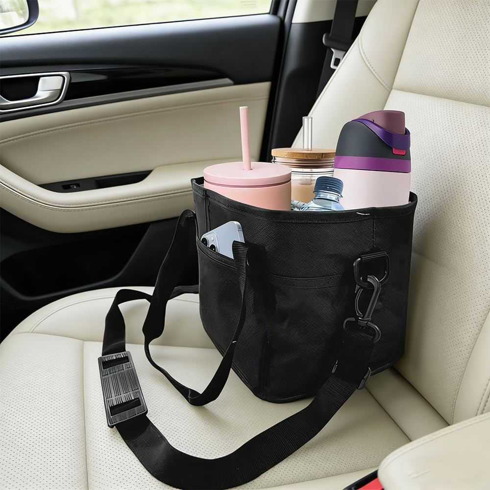 Skiennix Insulated Drink Carrier - Family Size 4 Compartment Tumbler Caddy with Adjustable Strap | Pink