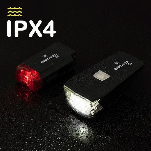 Everbeam USB Rechargeable Bike Lights for Night Riding, Exercise, Safety - Headlight, Taillight, LED Bike Light Set - Easy Attach Weather Resistant Bicycle Lights