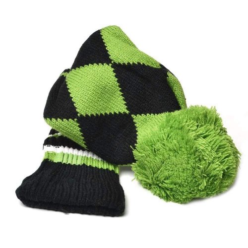 GOOACTION 3PCS Knitted Golf Head Covers 1-3-5 for Driver and Fairway Woods with Long Neck Sock Vintage Argyle Black and Dark Green Pom Pom Golf Club Head Covers Set