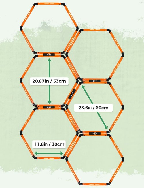 GHB Hex Agility Rings - Speed Training Hurdles with Carrying Bag | 6 Portable Hexagon Rings (Orange)