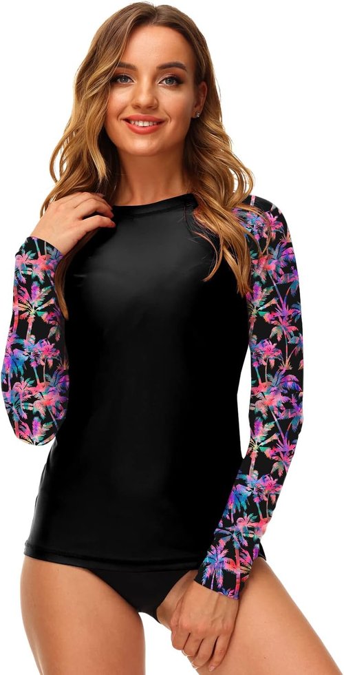Deerose UPF 50+ Women’s Rash Guard | Stylish Printed Swim Shirt for Surfing & Swimming