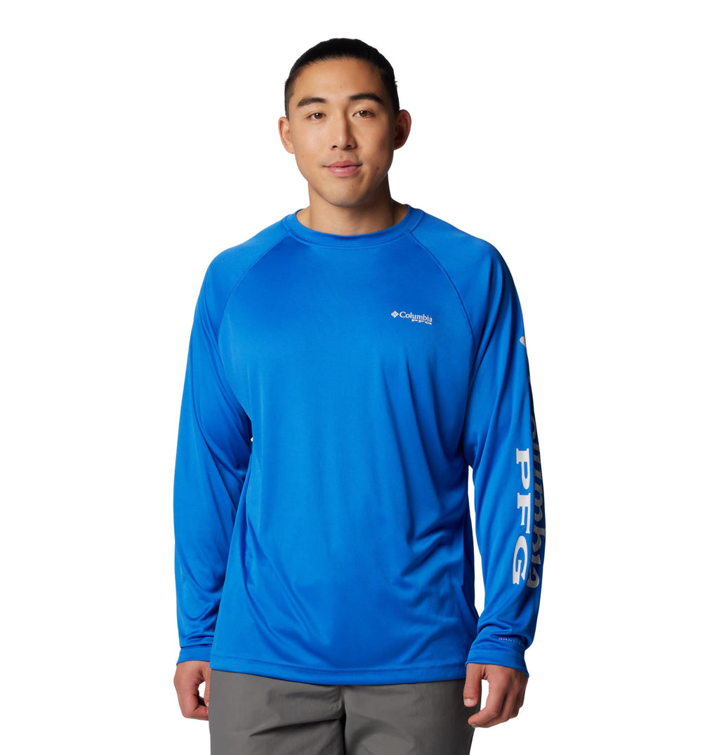 Columbia Men's PFG Terminal Tackle Long Sleeve Fishing Shirt, Vivid Blue/Cool Grey Logo, Small