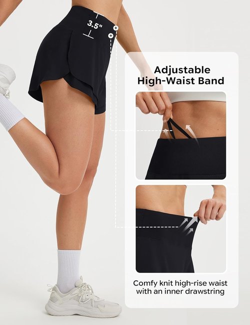 Baleaf Women's High Waisted Running Shorts - Quick Dry Lightweight Gym Shorts with Liner