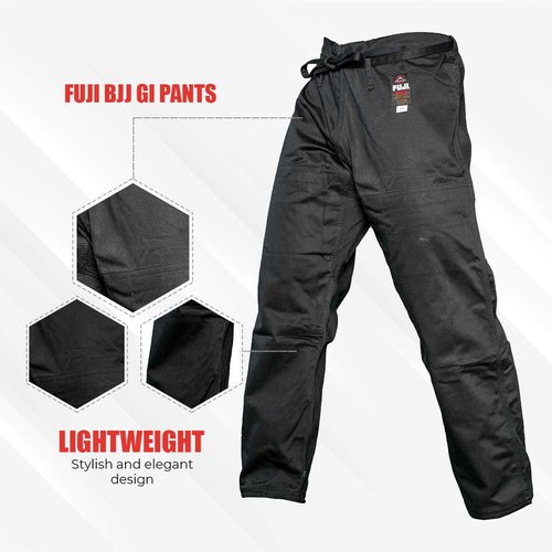 FUJI Sports Brazilian Jiu-Jitsu Gi Pants – Adult BJJ Pants, Flat Drawstring, Reinforced Cotton, For Training & Competition, Black, Size, A3