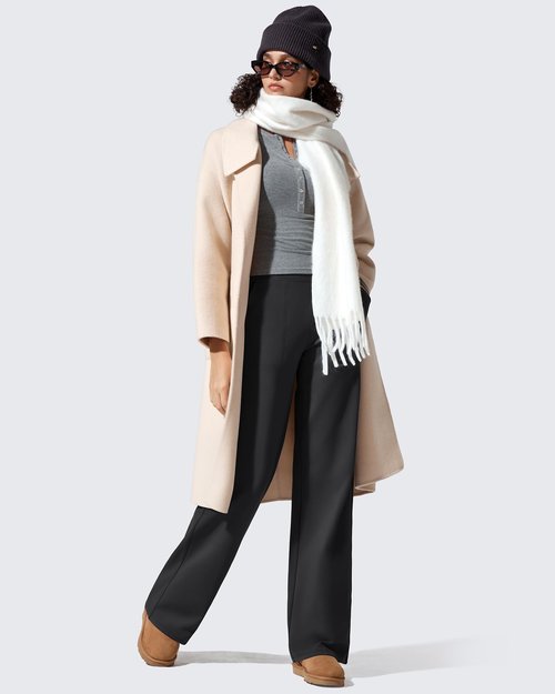 G4Free Wide Leg Pants for Women Fleece Lined Sweatpants with Pockets Winter Work Pants Thermal Loose Fit Casual Dress Daily Office Travel (Black,L,33")