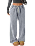 Arssm Baggy Sweatpants for Women Wide Leg Pants Vintage Cotton Acid Wash Drawstring Joggers with Pockets(Grey-M)